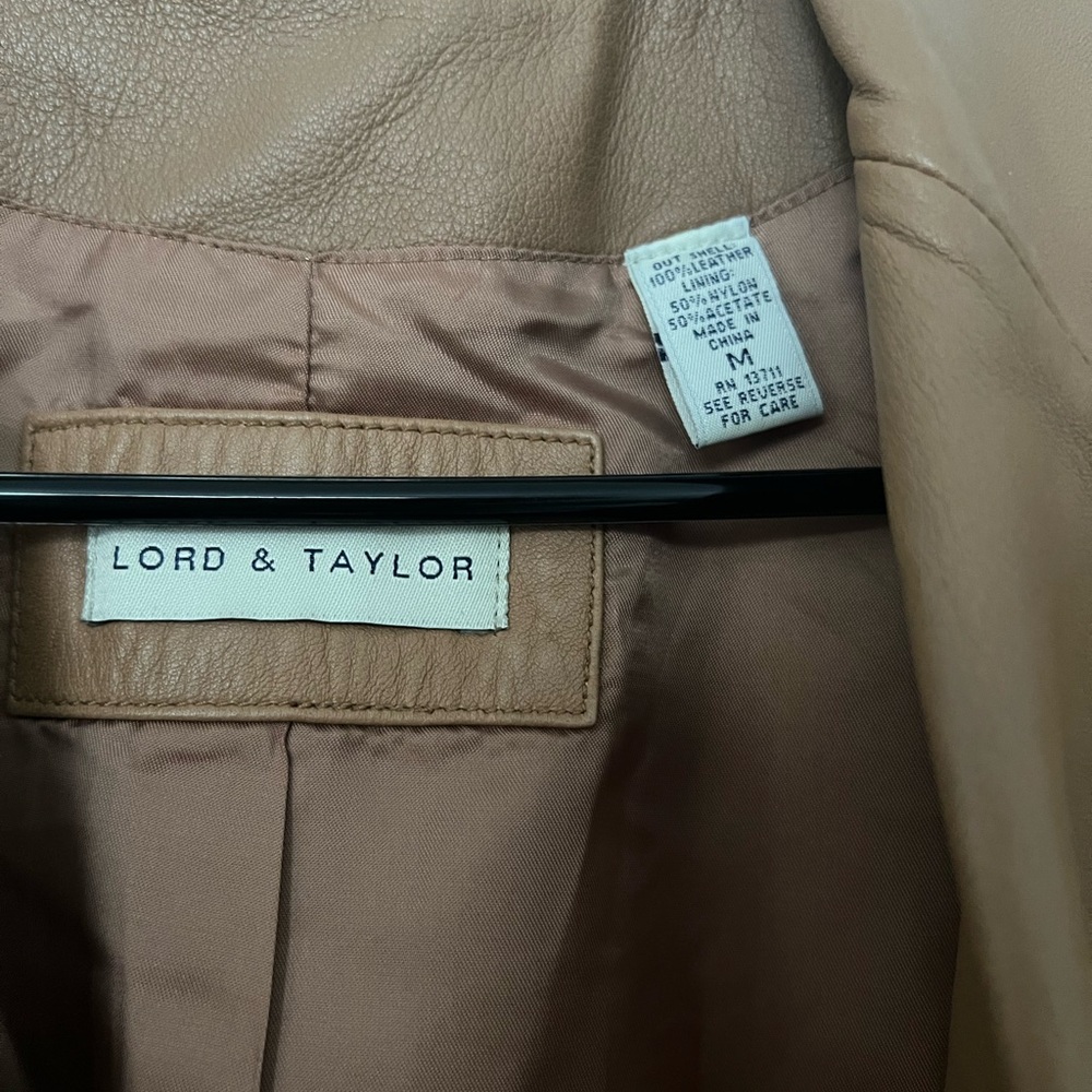 A Lord & Taylor Leather Blazer. Dark Tan, size medium. - Picture 3 of 4